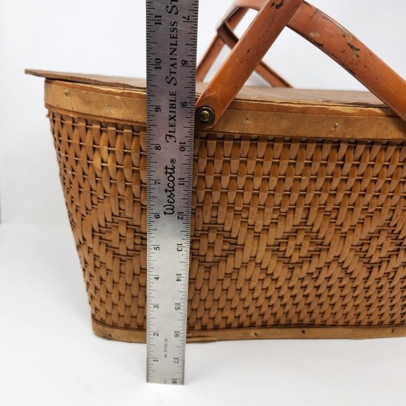 Vintage Red Man Wicker Picnic Basket 12 x 18 Wood Hinged Lid & Metal Handles USA - Picture 2 of 10